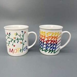 2 Vtg Westwood Rainbow MOM Mother Mug Set Coffee Tea Cup 90s Retro Decor Lot USA